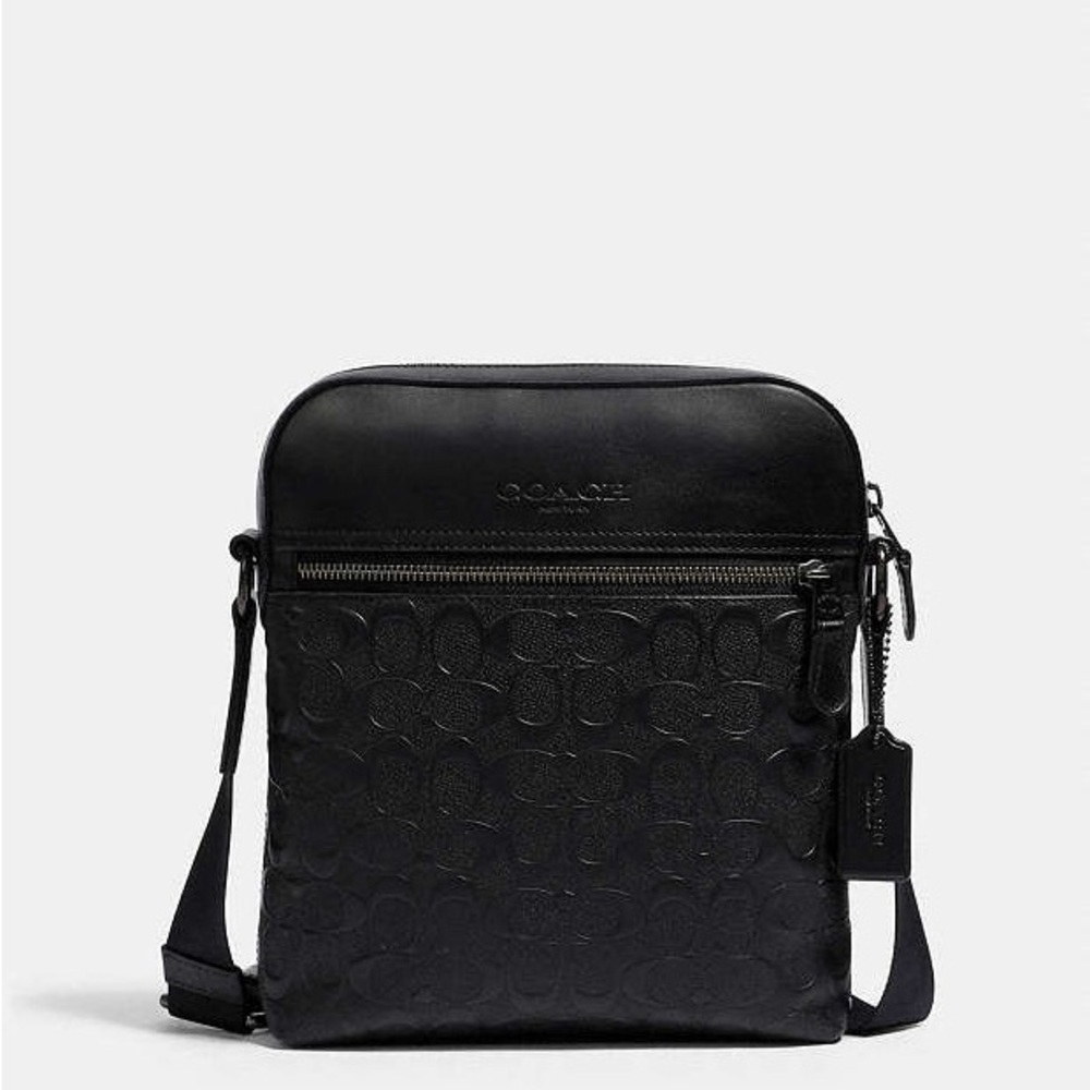 Coach Men9s Black Signature Leather Messenger Bag